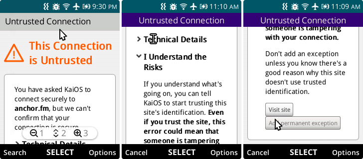 Untrusted Connection Warning on KaiOS